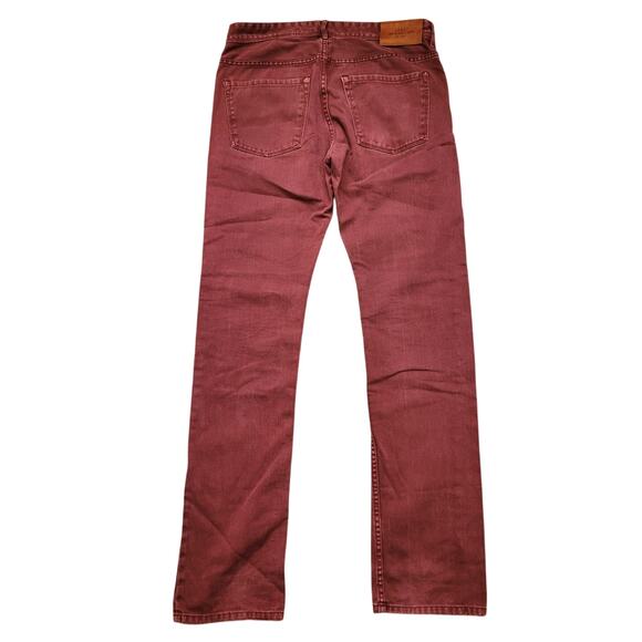 H&M LOGG Red Button Fly Straight Leg Jeans Sz 18/32 100% Cotton Burgundy - Picture 5 of 9